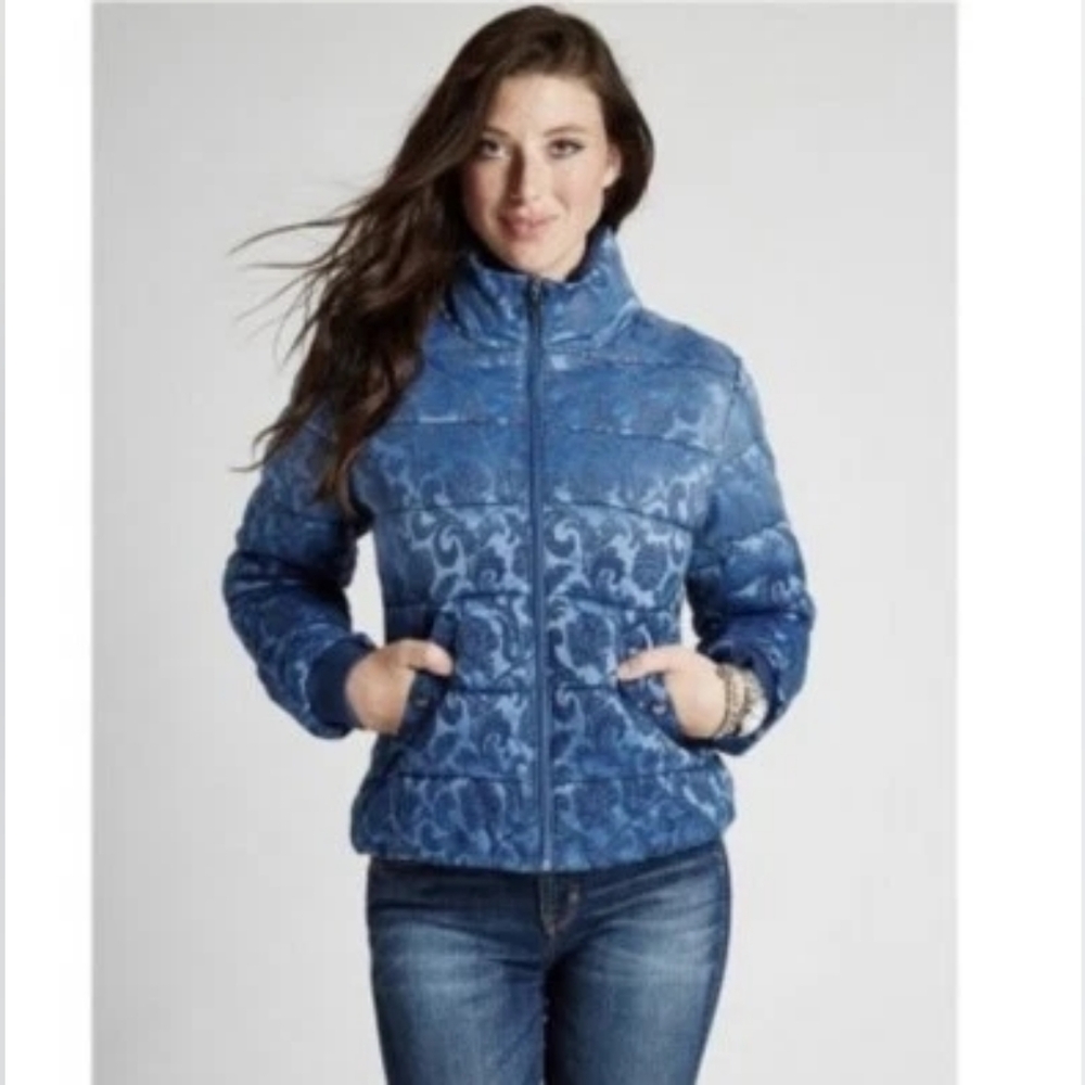 Guess Blue Patterned Women's Puffer Jacket